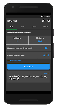 Random Number Generator Plus - Dice, Lotto, Coins for PC screenshot 1